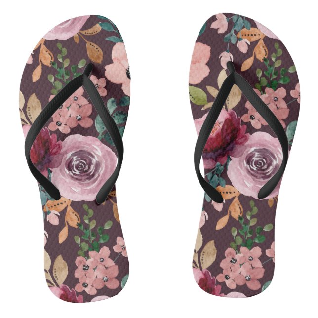 Floral Surface Pattern-Fashion Watercolor Colourfu Flip Flops (Footbed)