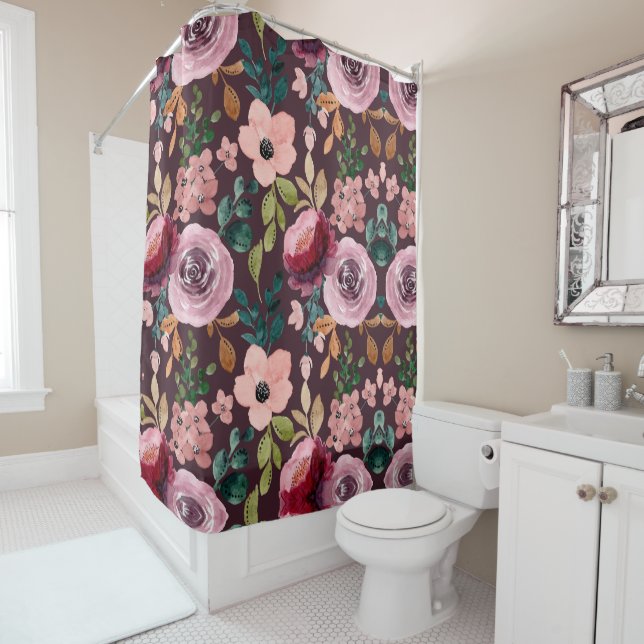 Floral Surface Pattern-Fashion Watercolor Colourfu Shower Curtain (In Situ)