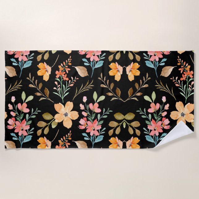 Floral Surface Pattern- Fashion Watercolor Spring  Beach Towel (Front)