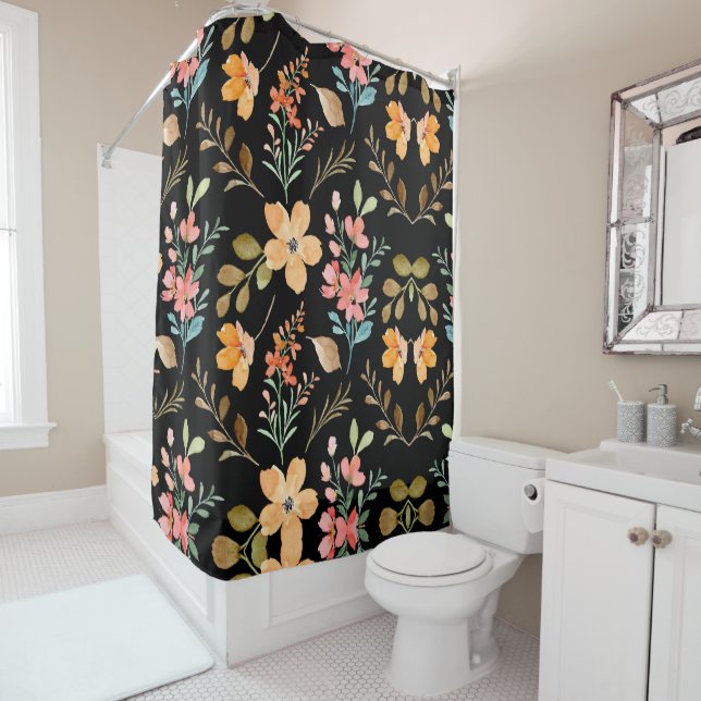 Floral Surface Pattern- Fashion Watercolor Spring  Shower Curtain (In Situ)