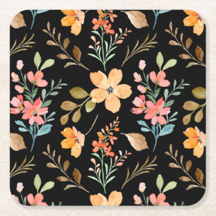 Floral Surface Pattern- Fashion Watercolor Spring Square Paper Coaster