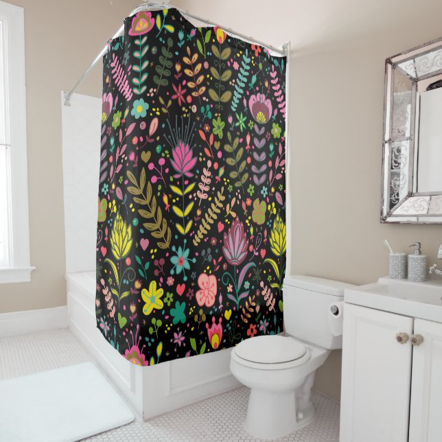 Floral Surface Pattern- Stylish Flowers Wallpaper Shower Curtain (In Situ)