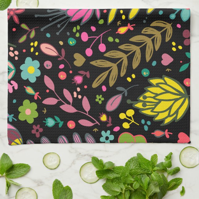 Floral Surface Pattern- Stylish Flowers Wallpaper  Tea Towel (Folded)