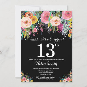Floral Surprise 13th Birthday Invitation