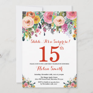 Floral Surprise 15th Birthday Invitation Red