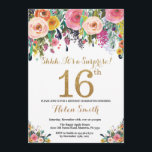 Floral Surprise 16th Birthday Invitation Gold<br><div class="desc">Floral Surprise 16th Birthday Invitation for Women. Watercolor Floral Flower. Gold Glitter. Pink,  Yellow,  Orange,  Purple Flower. Kids Birthday. Girl Lady Teen Teenage Bday Bash. For further customisation,  please click the "Customise it" button and use our design tool to modify this template.</div>