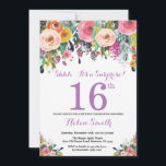 Floral Surprise 16th Birthday Invitation Purple<br><div class="desc">Floral Surprise 16th Birthday Invitation for Women. Watercolor Floral Flower. Pink, Yellow, Orange, Purple Flower. Kids Birthday. Girl Birthday. 30th 40th 50th 60th 70th 80th 90th 100th 13th 15th 16th 18th 20th 21st Any Age. For further customisation, please click the "Customise it" button and use our design tool to modify...</div>