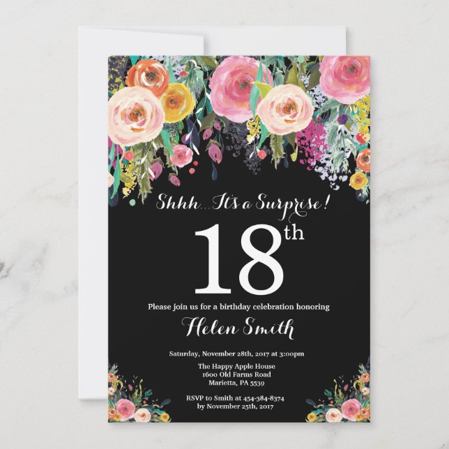 Floral Surprise 18th Birthday Invitation (Front)