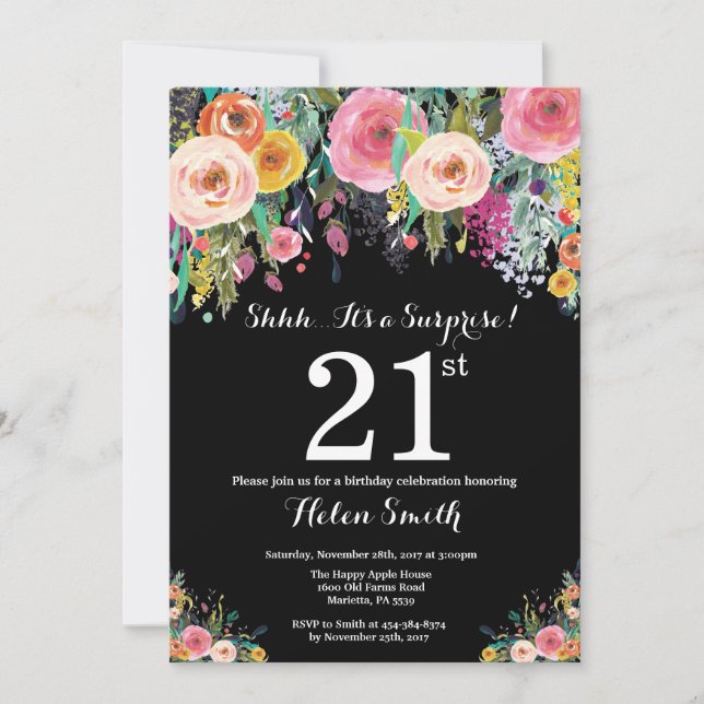Floral Surprise 21st Birthday Invitation (Front)