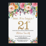 Floral Surprise 21st Birthday Invitation Gold<br><div class="desc">Floral Surprise 21st Birthday Invitation for Women. Watercolor Floral Flower. Gold Glitter. Pink,  Yellow,  Orange,  Purple Flower. Adult Birthday. For further customisation,  please click the "Customise it" button and use our design tool to modify this template.</div>