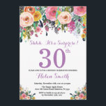Floral Surprise 30th Birthday Invitation Purple<br><div class="desc">Floral Surprise 30th Birthday Invitation for Women. Watercolor Floral Flower. Pink, Yellow, Orange, Purple Flower. Adult Birthday. 30th 40th 50th 60th 70th 80th 90th 100th 13th 15th 16th 18th 20th 21st Any Age. For further customisation, please click the "Customise it" button and use our design tool to modify this template....</div>