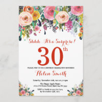 Floral Surprise 30th Birthday Invitation Red