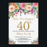 Floral Surprise 40th Birthday Invitation Gold<br><div class="desc">Floral Surprise 40th Birthday Invitation for Women. Watercolor Floral Flower. Gold Glitter. Pink,  Yellow,  Orange,  Purple Flower. Adult Birthday. For further customisation,  please click the "Customise it" button and use our design tool to modify this template.</div>
