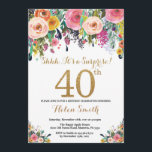 Floral Surprise 40th Birthday Invitation Gold<br><div class="desc">Floral Surprise 40th Birthday Invitation for Women. Watercolor Floral Flower. Gold Glitter. Pink,  Yellow,  Orange,  Purple Flower. Adult Birthday. For further customisation,  please click the "Customise it" button and use our design tool to modify this template.</div>