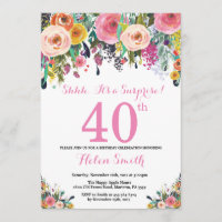 Floral Surprise 40th Birthday Invitation Pink
