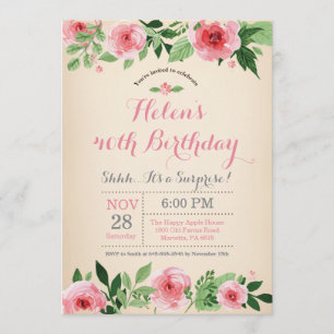 Floral Surprise 40th Birthday Invitation Pink