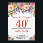 Floral Surprise 40th Birthday Invitation Red<br><div class="desc">Floral Surprise 40th Birthday Invitation for Women. Watercolor Floral Flower. Red, Pink, Yellow, Orange, Purple Flower. Adult Birthday. 30th 40th 50th 60th 70th 80th 90th 100th 13th 15th 16th 18th 20th 21st Any Age. For further customisation, please click the "Customise it" button and use our design tool to modify this...</div>