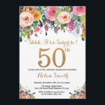 Floral Surprise 50th Birthday Invitation Gold<br><div class="desc">Floral Surprise 50th Birthday Invitation for Women. Watercolor Floral Flower. Gold Glitter. Pink,  Yellow,  Orange,  Purple Flower. Adult Birthday. For further customisation,  please click the "Customise it" button and use our design tool to modify this template.</div>