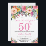 Floral Surprise 50th Birthday Invitation Pink<br><div class="desc">Floral Surprise 50th Birthday Invitation for Women. Watercolor Floral Flower. Pink, Yellow, Orange, Purple Flower. Adult Birthday. 30th 40th 50th 60th 70th 80th 90th 100th 13th 15th 16th 18th 20th 21st Any Age. For further customisation, please click the "Customise it" button and use our design tool to modify this template....</div>