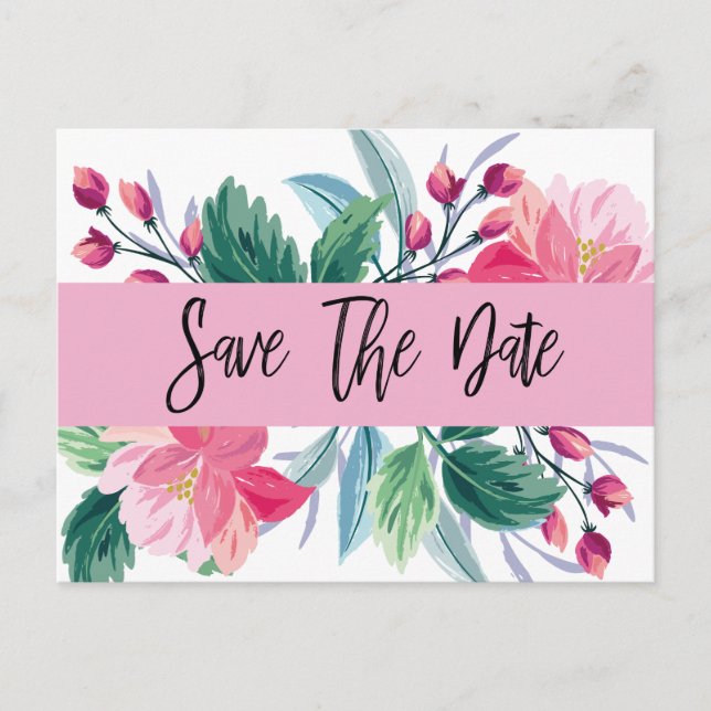 Floral Surprise 50th Birthday Party Save The Date Postcard (Front)
