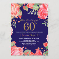 Floral Surprise 60th Birthday Gold Glitter Blue