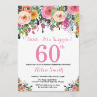 Floral Surprise 60th Birthday Invitation Pink