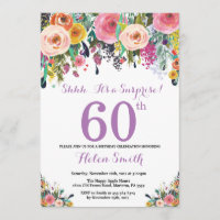Floral Surprise 60th Birthday Invitation Purple