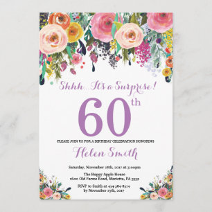 Floral Surprise 60th Birthday Invitation Purple