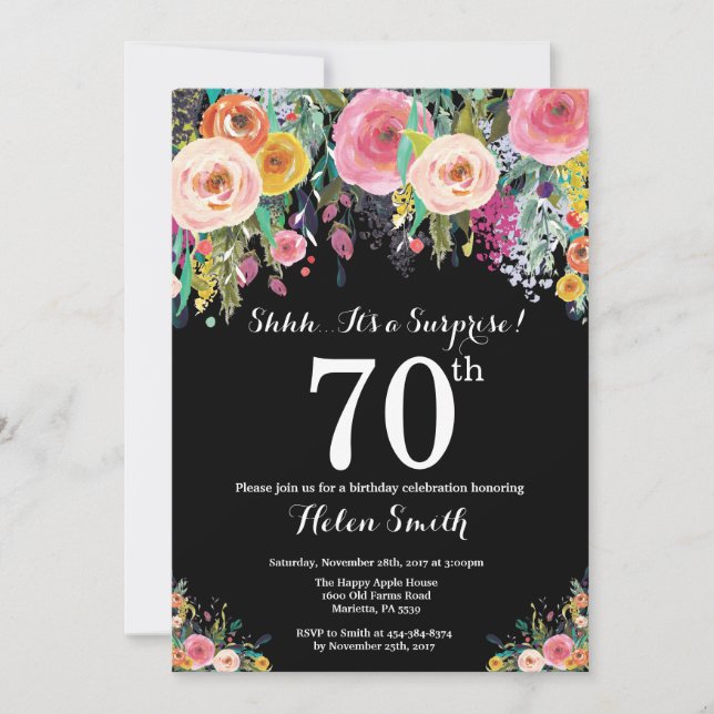 Floral Surprise 70th Birthday Invitation (Front)