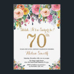 Floral Surprise 70th Birthday Invitation Gold<br><div class="desc">Floral Surprise 70th Birthday Invitation for Women. Watercolor Floral Flower. Gold Glitter. Pink,  Yellow,  Orange,  Purple Flower. Adult Birthday. For further customisation,  please click the "Customise it" button and use our design tool to modify this template.</div>