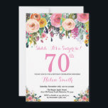 Floral Surprise 70th Birthday Invitation Pink<br><div class="desc">Floral Surprise 70th Birthday Invitation for Women. Watercolor Floral Flower. Pink, Yellow, Orange, Purple Flower. Adult Birthday. 30th 40th 50th 60th 70th 80th 90th 100th 13th 15th 16th 18th 20th 21st Any Age. For further customisation, please click the "Customise it" button and use our design tool to modify this template....</div>