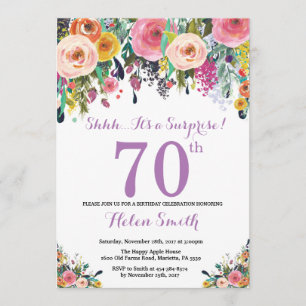 Floral Surprise 70th Birthday Invitation Purple