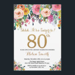 Floral Surprise 80th Birthday Invitation Gold<br><div class="desc">Floral Surprise 80th Birthday Invitation for Women. Watercolor Floral Flower. Gold Glitter. Pink,  Yellow,  Orange,  Purple Flower. Adult Birthday. For further customisation,  please click the "Customise it" button and use our design tool to modify this template.</div>