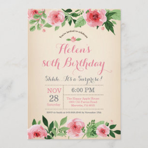 Floral Surprise 80th Birthday Invitation Pink