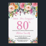 Floral Surprise 80th Birthday Invitation Pink<br><div class="desc">Floral Surprise 80th Birthday Invitation for Women. Watercolor Floral Flower. Pink, Yellow, Orange, Purple Flower. Adult Birthday. 30th 40th 50th 60th 70th 80th 90th 100th 13th 15th 16th 18th 20th 21st Any Age. For further customisation, please click the "Customise it" button and use our design tool to modify this template....</div>
