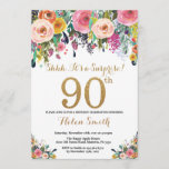 Floral Surprise 90th Birthday Invitation Gold<br><div class="desc">Floral Surprise 90th Birthday Invitation for Women. Watercolor Floral Flower. Gold Glitter. Pink,  Yellow,  Orange,  Purple Flower. Adult Birthday. For further customisation,  please click the "Customise it" button and use our design tool to modify this template.</div>