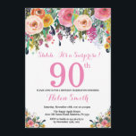 Floral Surprise 90th Birthday Invitation Pink<br><div class="desc">Floral Surprise 90th Birthday Invitation for Women. Watercolor Floral Flower. Pink, Yellow, Orange, Purple Flower. Adult Birthday. 30th 40th 50th 60th 70th 80th 90th 100th 13th 15th 16th 18th 20th 21st Any Age. For further customisation, please click the "Customise it" button and use our design tool to modify this template....</div>
