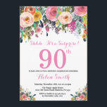 Floral Surprise 90th Birthday Invitation Pink<br><div class="desc">Floral Surprise 90th Birthday Invitation for Women. Watercolor Floral Flower. Pink, Yellow, Orange, Purple Flower. Adult Birthday. 30th 40th 50th 60th 70th 80th 90th 100th 13th 15th 16th 18th 20th 21st Any Age. For further customisation, please click the "Customise it" button and use our design tool to modify this template....</div>
