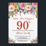 Floral Surprise 90th Birthday Invitation Red<br><div class="desc">Floral Surprise 90th Birthday Invitation for Women. Watercolor Floral Flower. Red, Pink, Yellow, Orange, Purple Flower. Adult Birthday. 30th 40th 50th 60th 70th 80th 90th 100th 13th 15th 16th 18th 20th 21st Any Age. For further customisation, please click the "Customise it" button and use our design tool to modify this...</div>