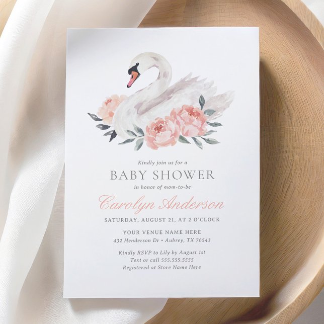 Floral Swan Baby Shower Invitation (Creator Uploaded)
