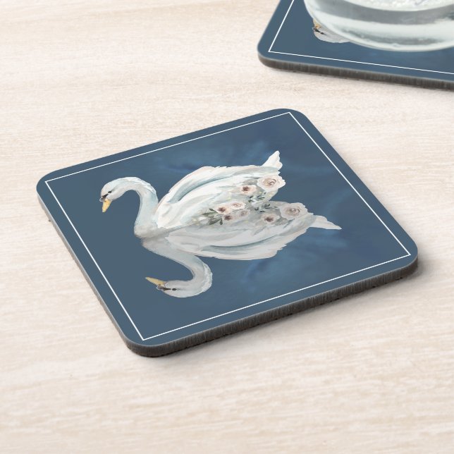 Floral Swan Blue Reflection Coaster (Left Side)