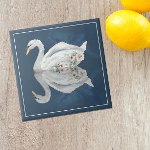 Floral Swan Blue Reflection Tile