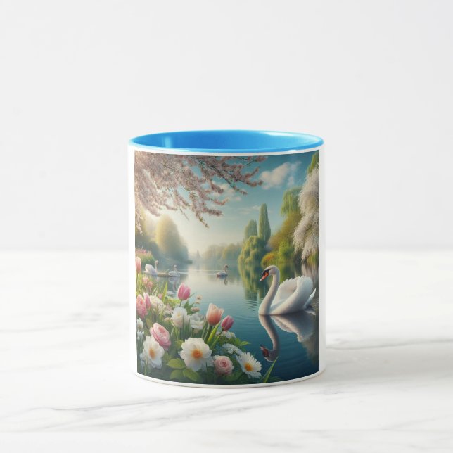 Floral swan lake spring artwork mug (Center)