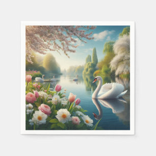 Floral swan lake spring artwork napkin