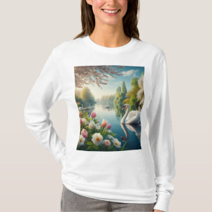Floral swan lake spring artwork T-Shirt
