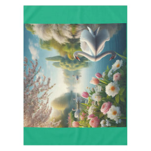 Floral swan lake spring artwork tablecloth