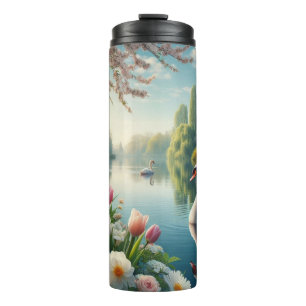 Floral swan lake spring artwork thermal tumbler