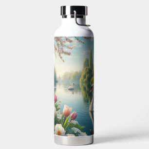 Floral swan lake spring artwork water bottle