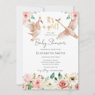 Floral Swan Princess Baby Shower Invitation