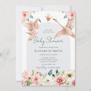 Floral Swan Princess Baby Shower Invitation
